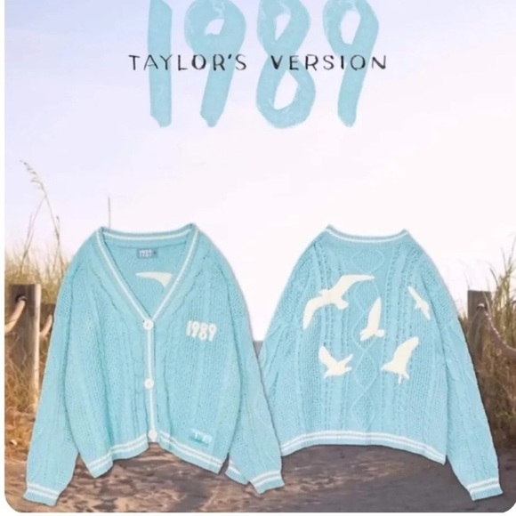 1989 Taylor’s Version Blue White Seagull Cardigan Taylor Swift Swiftie XL XXL - Picture 1 of 5